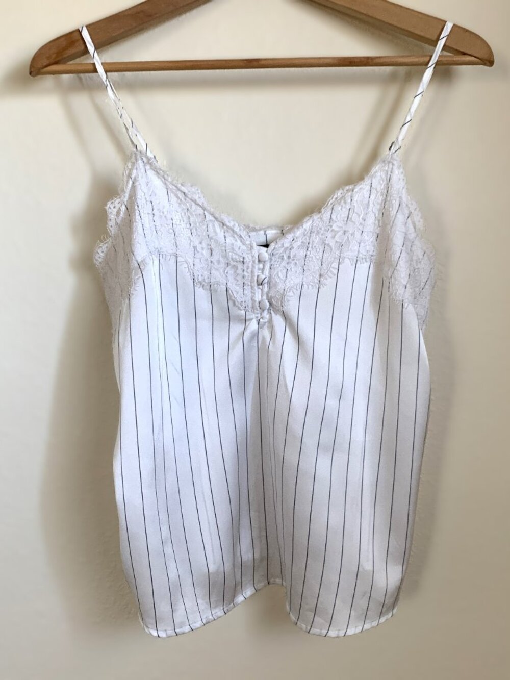 Abercrombie & Fitch White & Navy Striped Lace Trim Camisole Tank Top Size Small